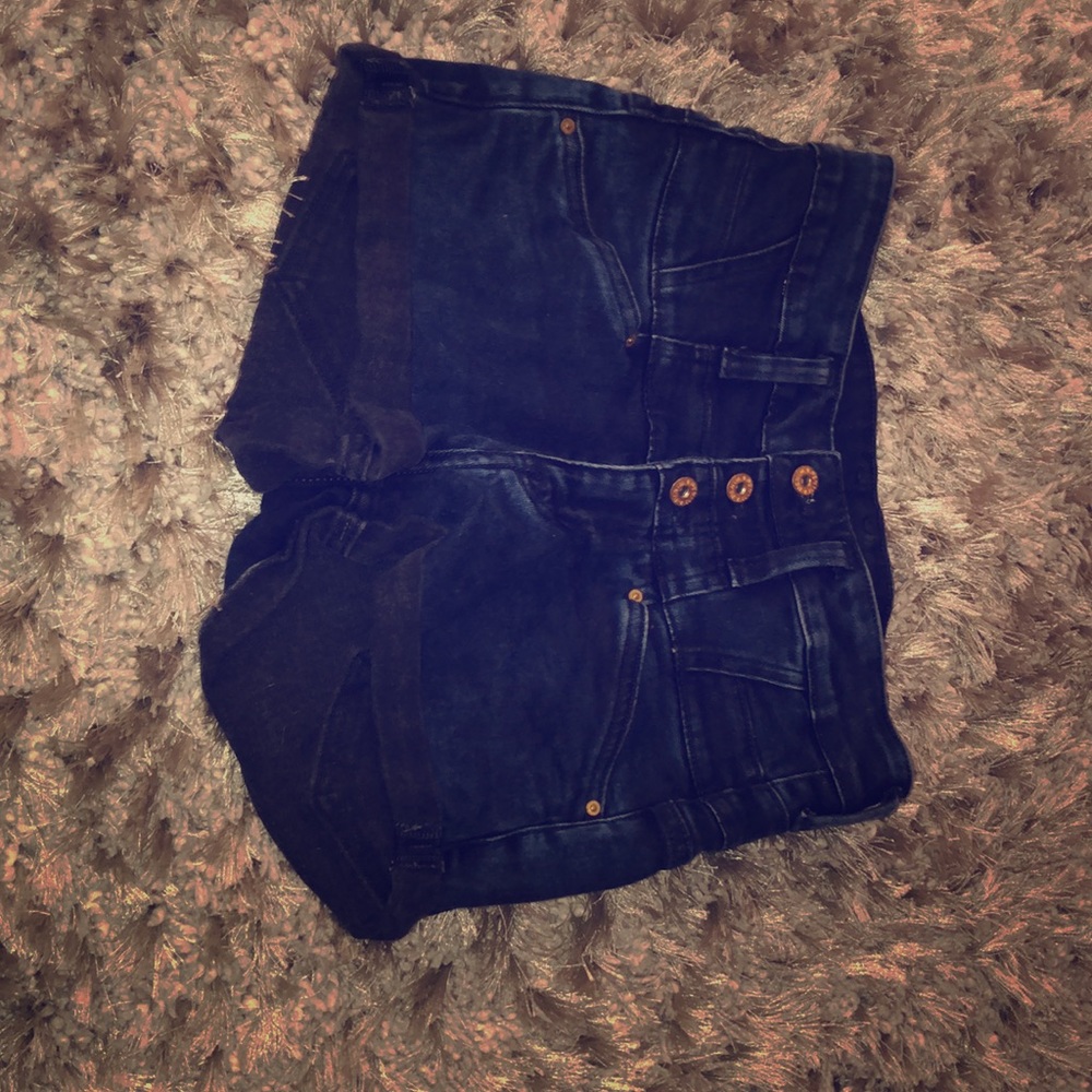 Navy blue denim high waisted jean shorts